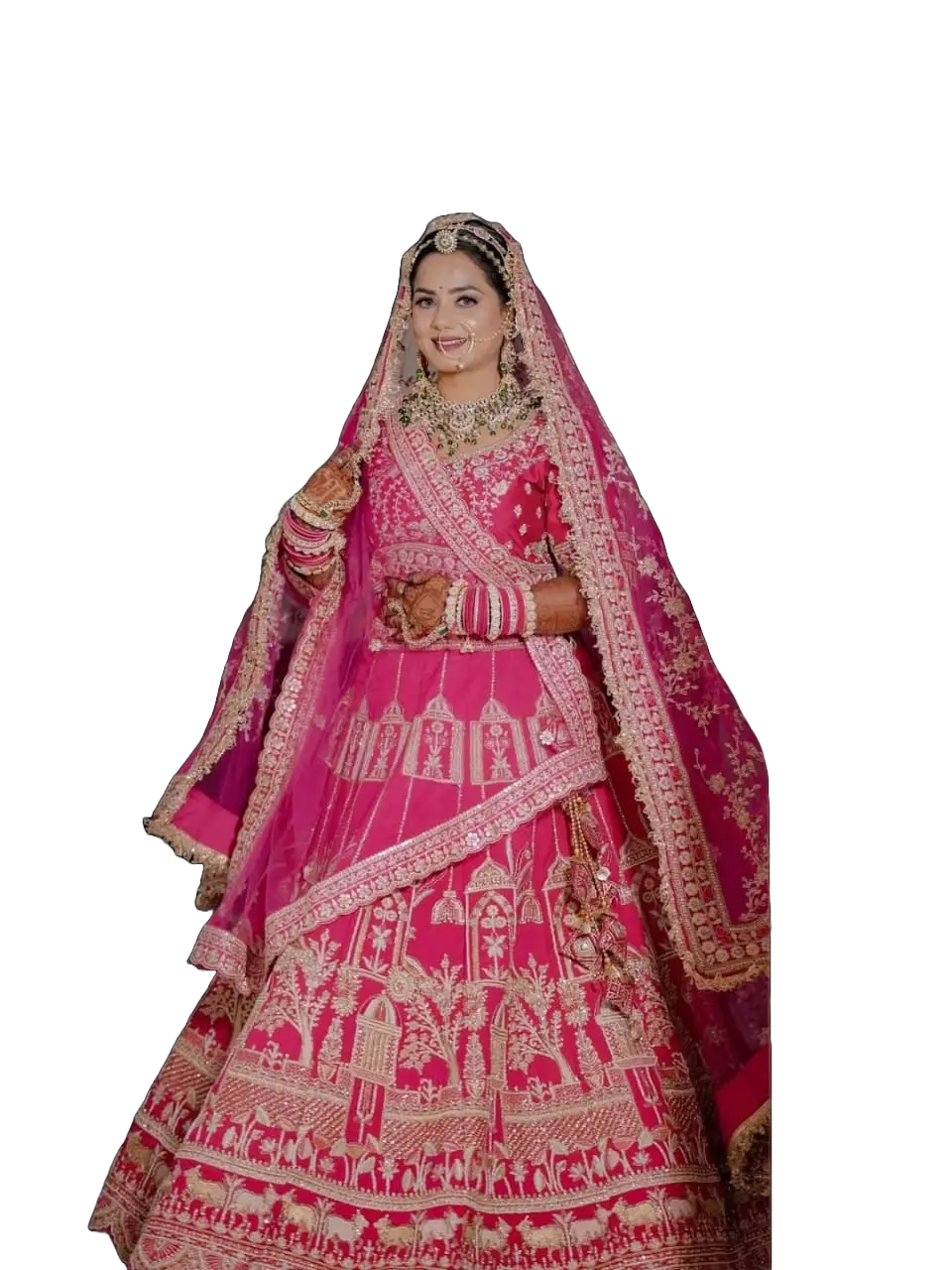 Bridal Hot Pink Zardosi Embroidered Lehenga with Dupatta Bridal Hot Pink Zardosi Embroidered Lehenga with Dupatta